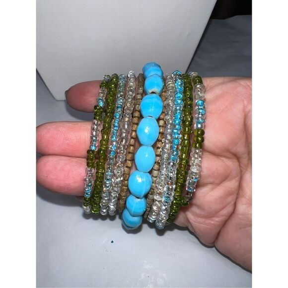 Boho Coil Multi Layer Seed Bead and Stone Bracelet - Picture 5 of 5